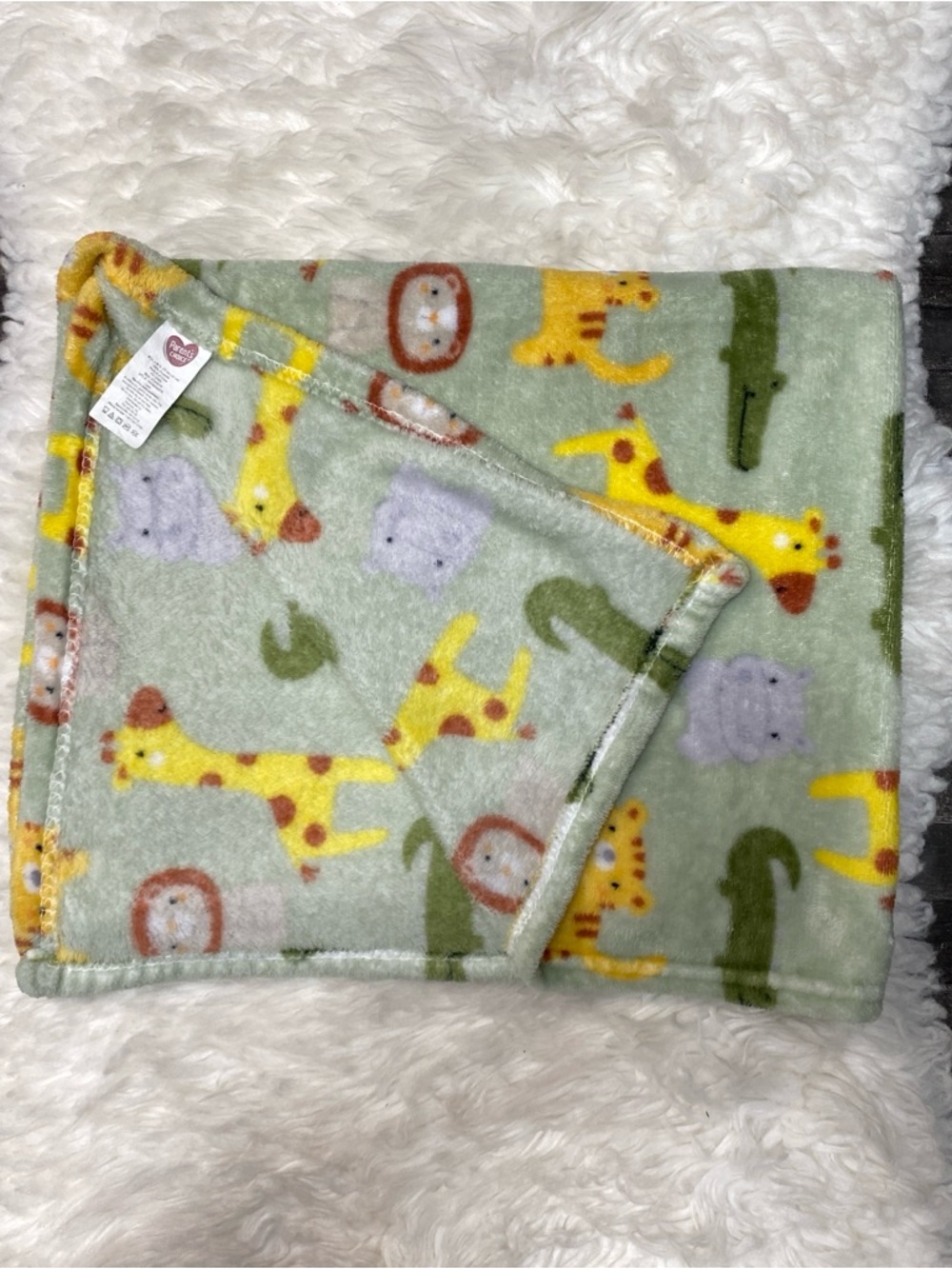 PARENTS CHOICE GREEN ANIMAL BLANKET GIRAFFE LION HIPPO ALLIGATOR SOFT LOVEY
